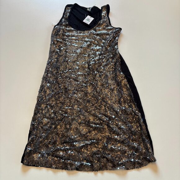 NWT Calvin Klein Sequin Sleeveless Mini Dress Black Silver Metallic New Years - Picture 1 of 7